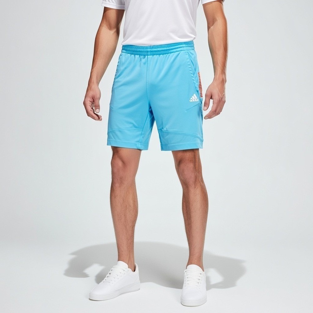Adidas Mens Athletic Shorts Light Blue Orange Striped Mesh Running Gym Size M